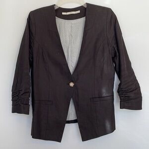 100% Linen 3/4 Sleeve Collarless Blazer Medium